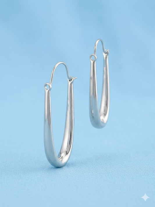 Silver Elongated Hoops
