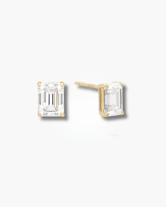 Gold Plated Emerald Baguette Studs