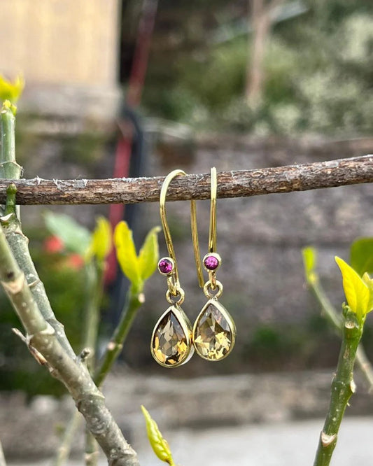 Handmade Whisky Quartz Drop Earrings