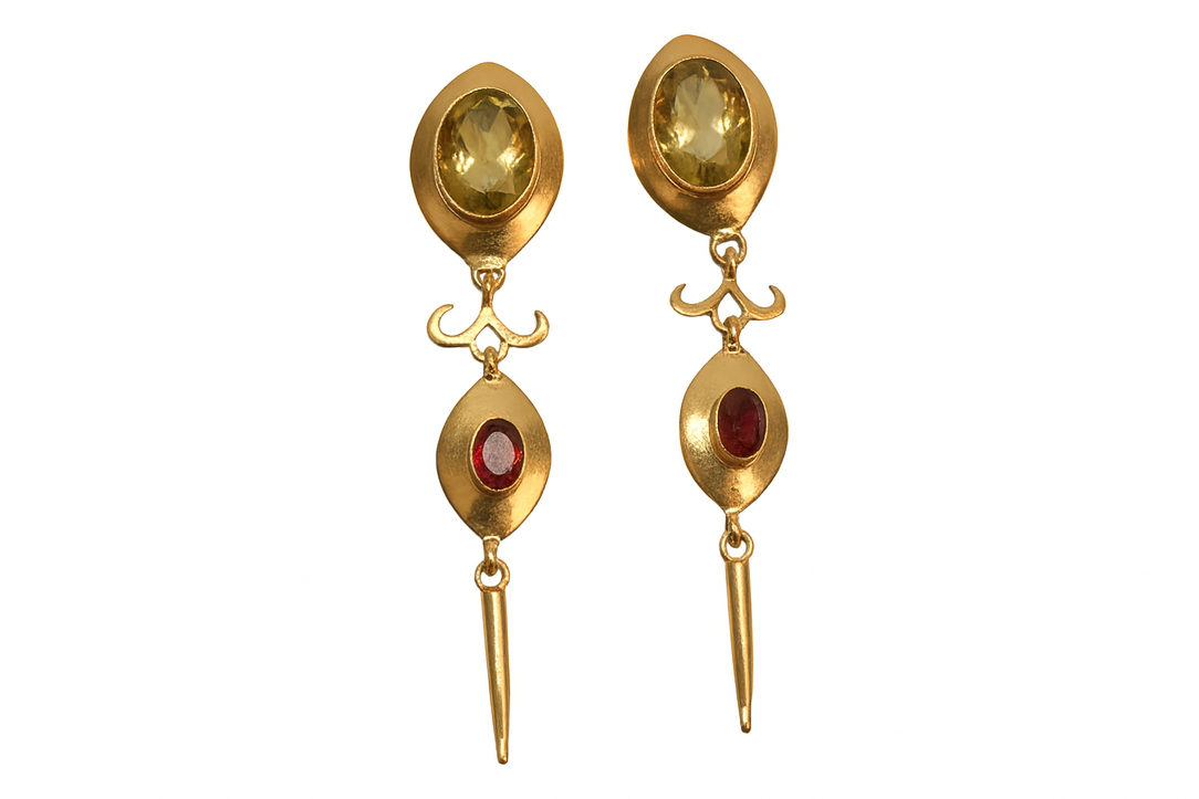 Handmade Bear Quartz and Garnet Earrings