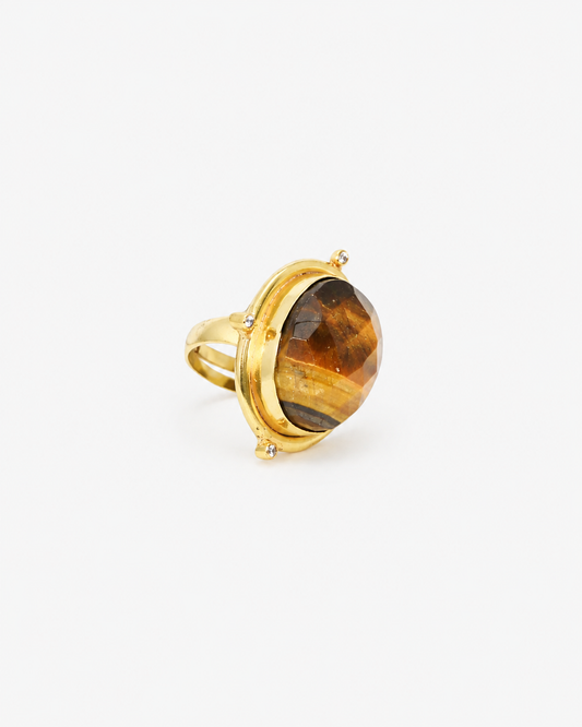 Handmade Checker Tiger Eye Moissanite Ring