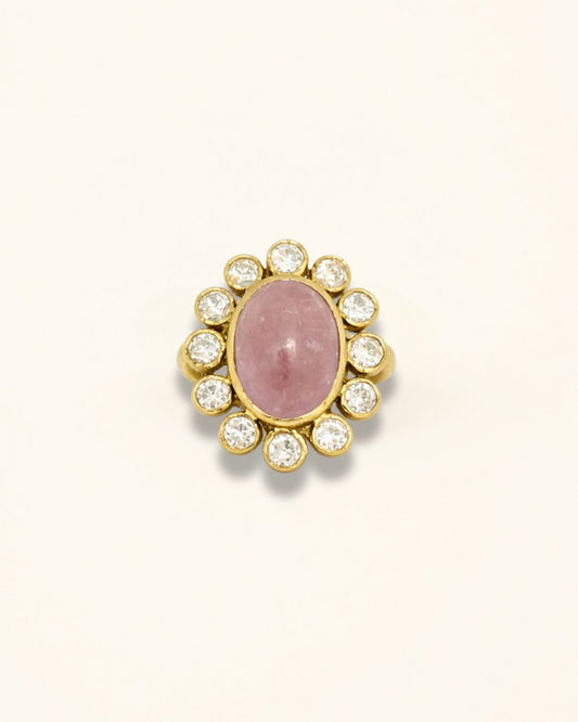 Handmade Dual Tone Morganite Cabochon Polki Ring