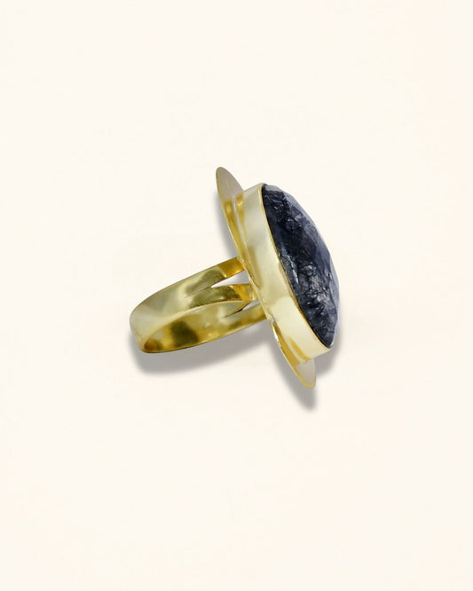 Handmade Oval Black Rutile Ring