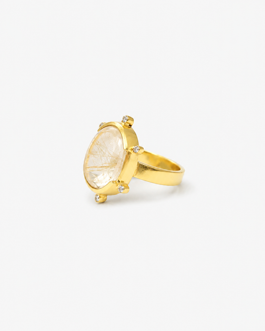Handmade golden rutilated quartz ring