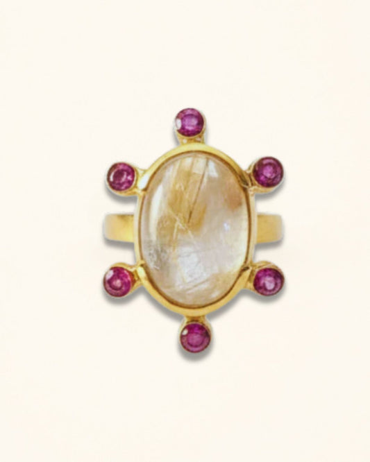 Handmade Oval Golden Rutilated Quartz Ring