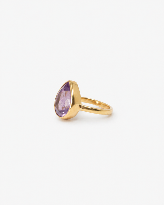 Handmade pear amethyst gemstone ring
