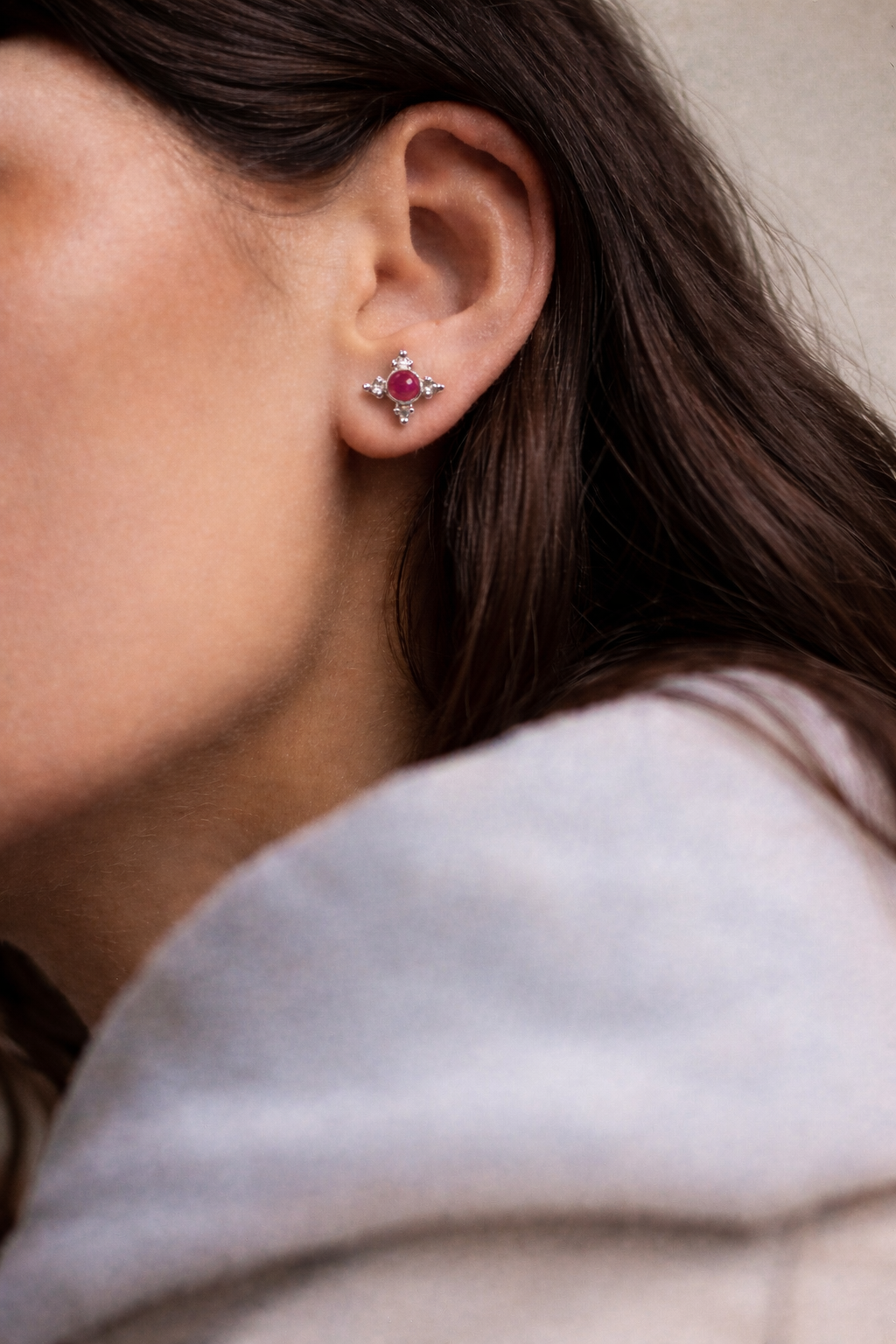 Handmade pink tourmaline Cabochon rava earrings1