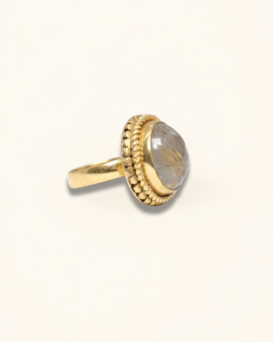 Handmade golden rutilated quartz ring