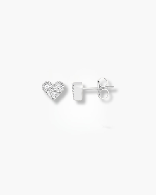 Silver Moissanite Heart Studs