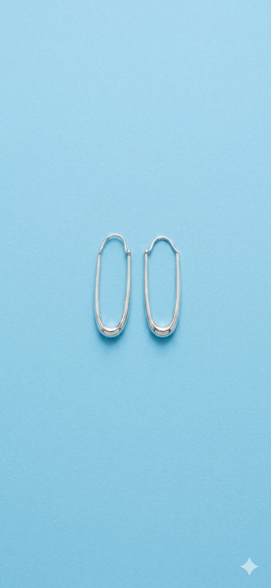 Silver Elongated Hoops