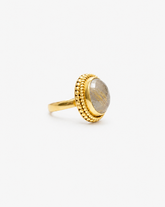 Handmade golden rutilated quartz ring