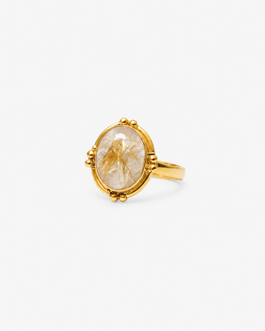 Handmade Golden rutilated quartz Rava Ring
