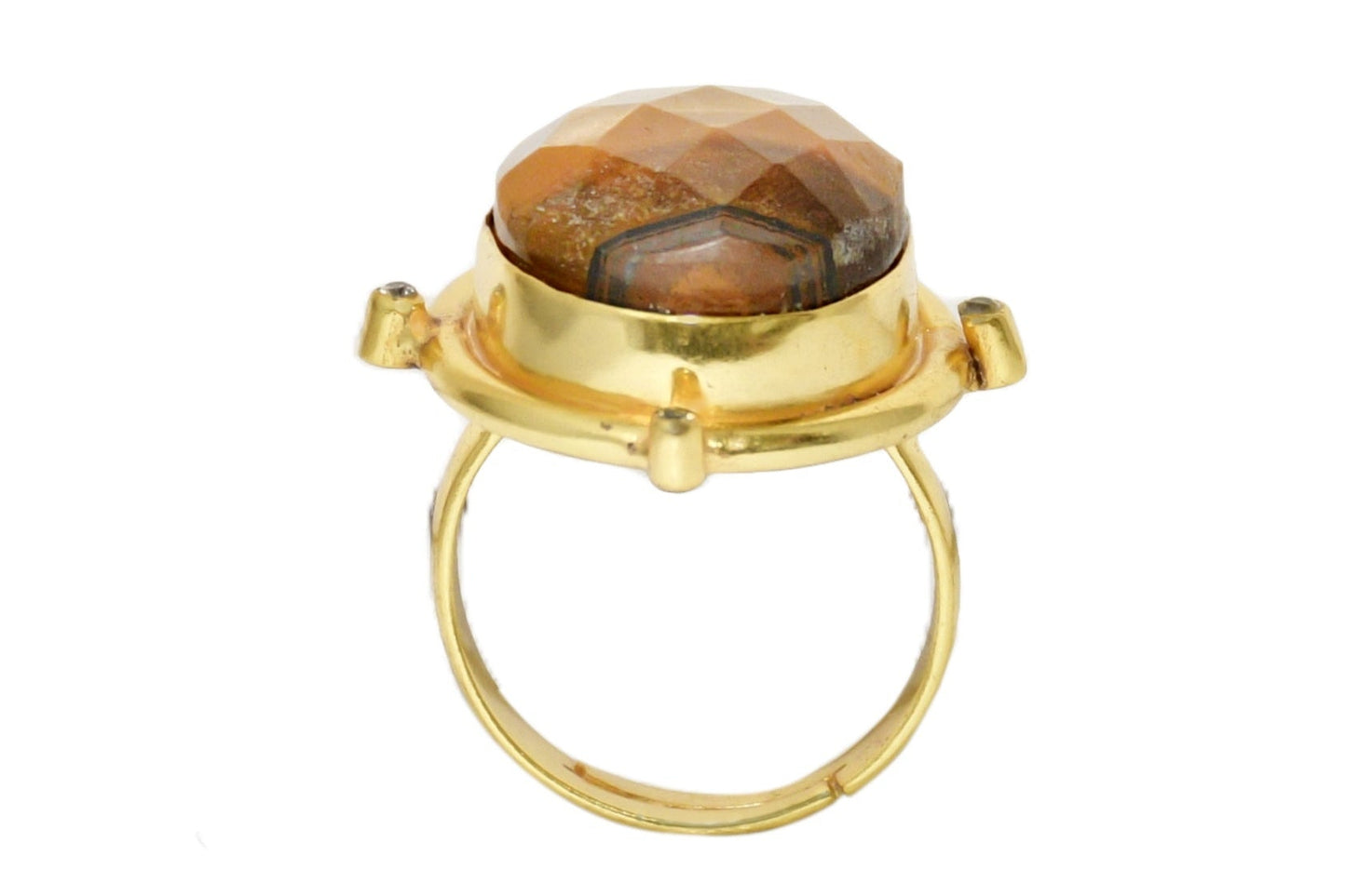 Handmade Checker Tiger Eye Moissanite Ring