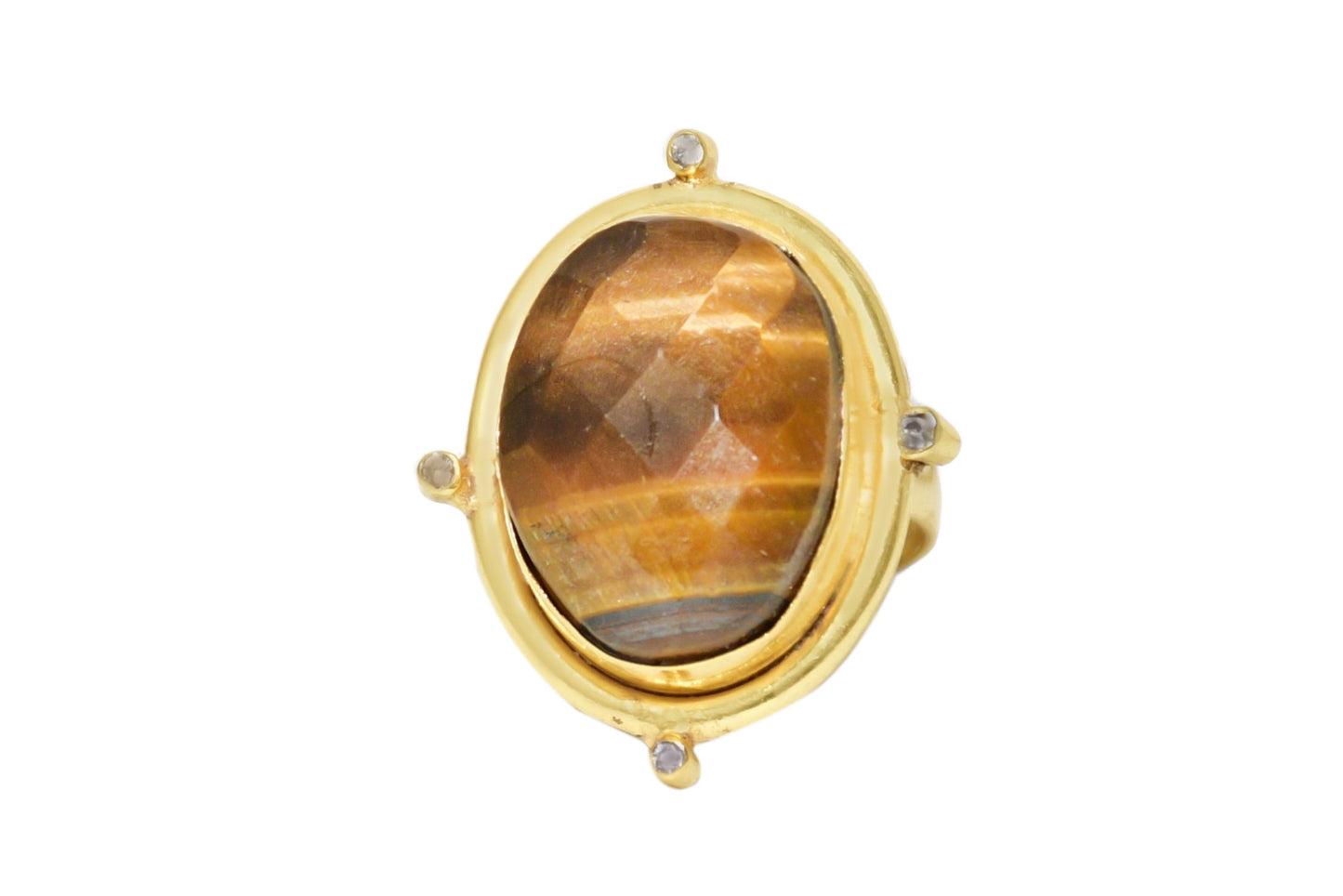 Handmade Checker Tiger Eye Moissanite Ring