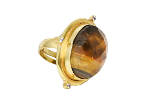 Handmade Checker Tiger Eye Moissanite Ring