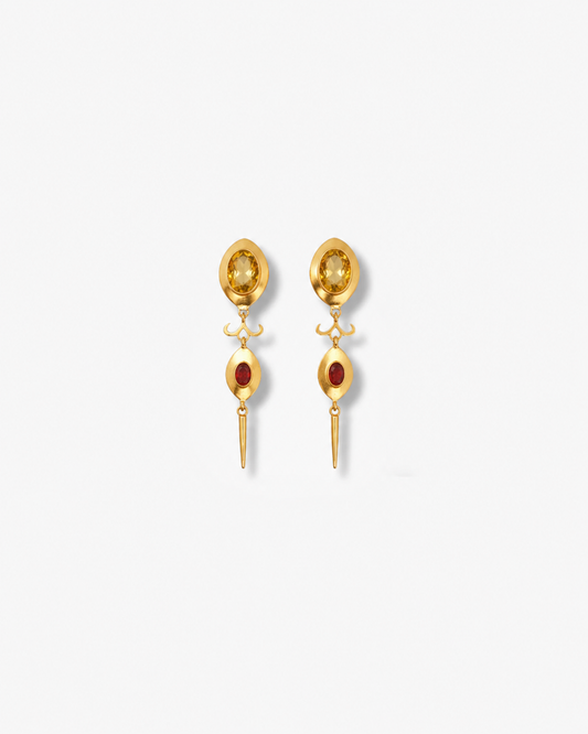 Handmade Bear Quartz And Garnet Earrings