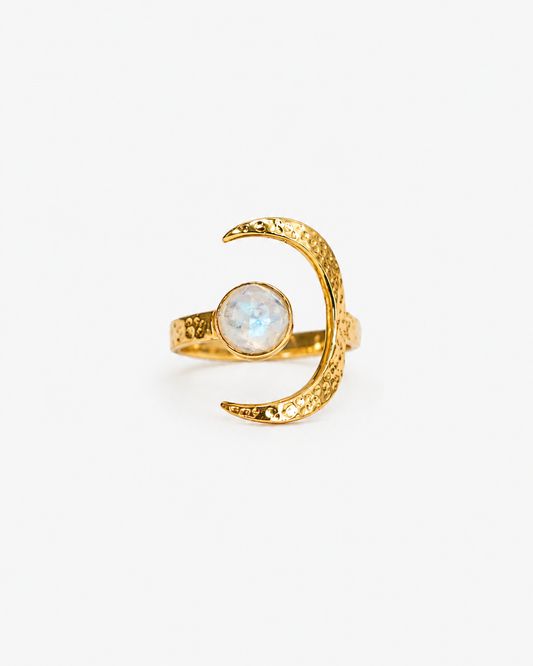 Handmade moonstone crescent ring
