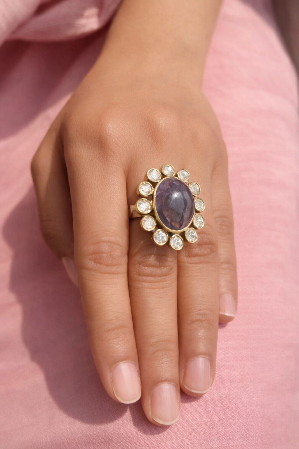 Handmade Dual tone Tanzanite  Cabochon Polki Ring