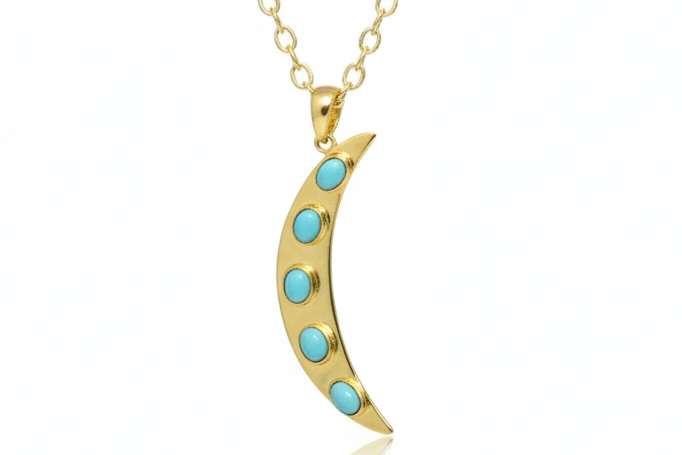 Handmade Crescent Moon Turquoise Pendant