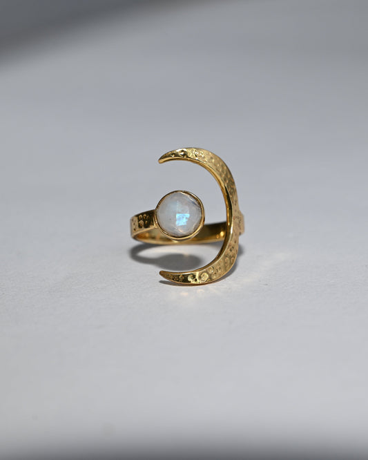 Handmade moonstone crescent ring