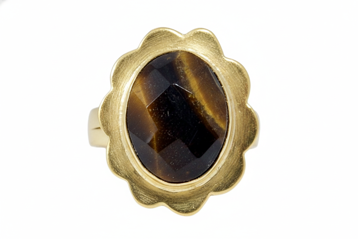 Handmade Natural Round Tiger Eye Ring