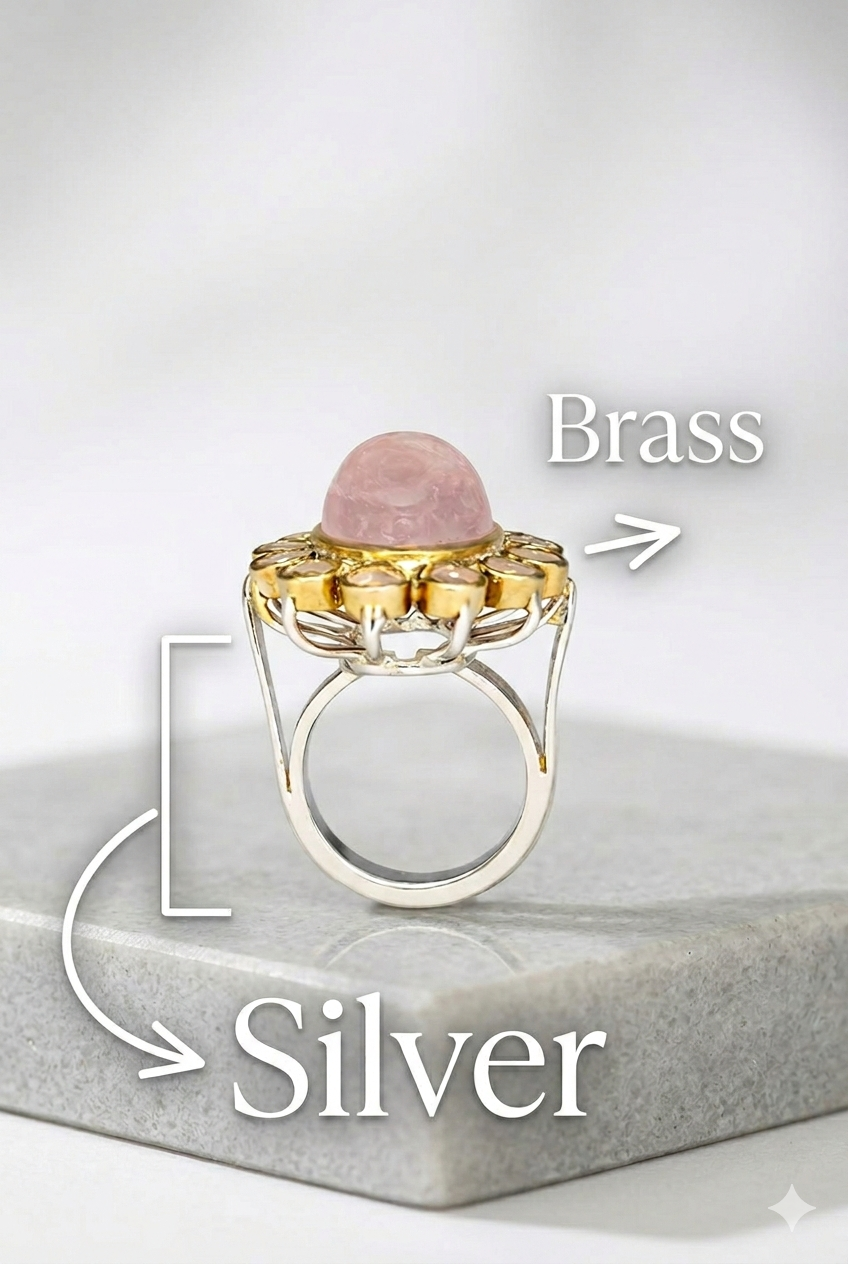 Handmade Dual Tone Morganite Cabochon Polki Ring