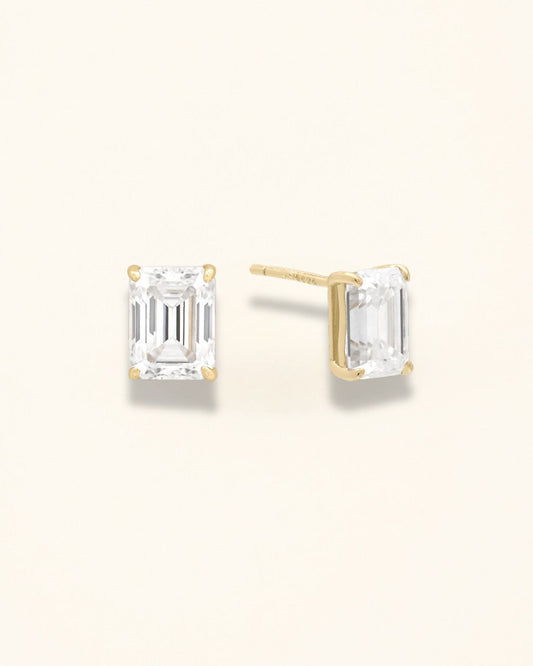 Gold Plated Emerald Baguette Studs