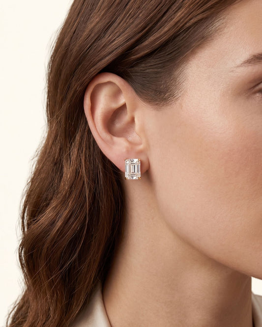 Gold Plated Emerald Baguette Studs