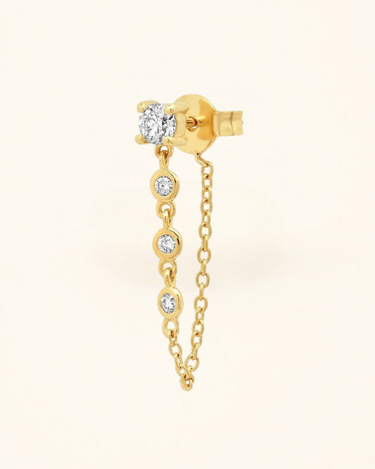 Gold Plated Single Stone Stud & Draped Chain Earring