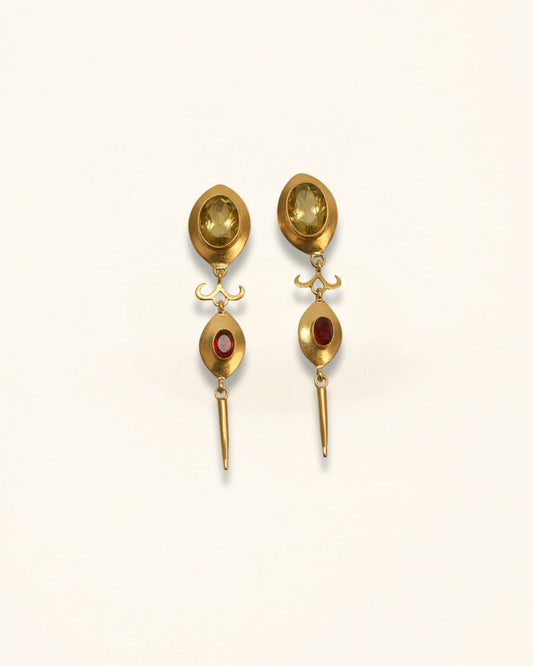 Handmade Bear Quartz And Garnet Earrings