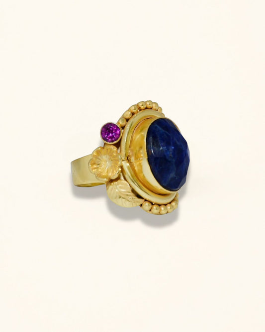 Handmade Boho Sodalite Floral Ring