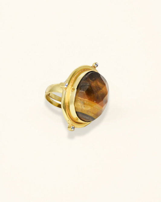 Handmade Checker Tiger Eye Moissanite Ring