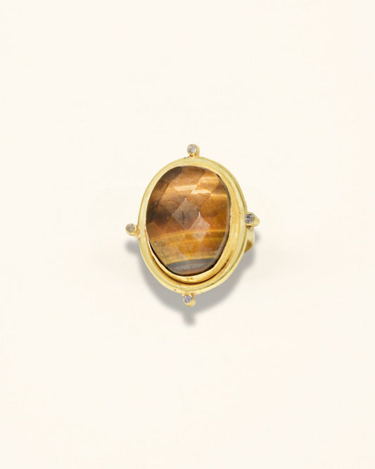 Handmade Checker Tiger Eye Moissanite Ring