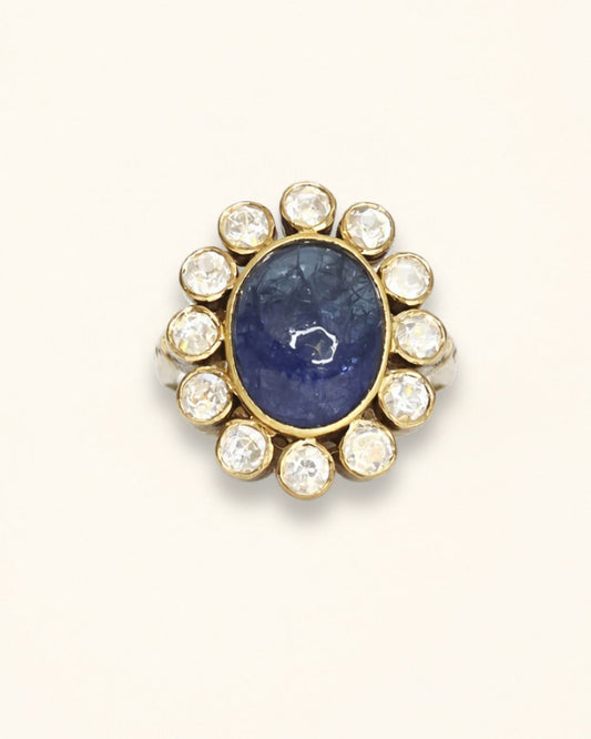 Handmade Dual tone Tanzanite  Cabochon Polki Ring