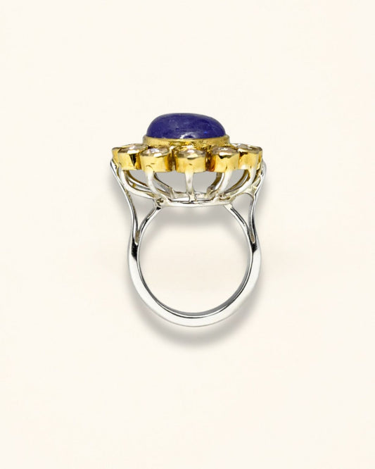 Handmade Dual tone Tanzanite  Cabochon Polki Ring