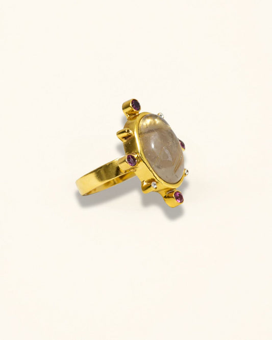 Handmade Golden Rutile and Rhodolite Ring