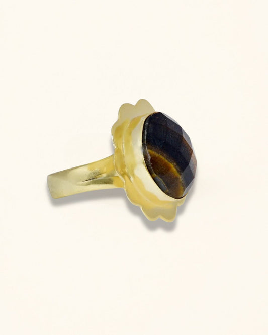 Handmade Natural Round Tiger Eye Ring