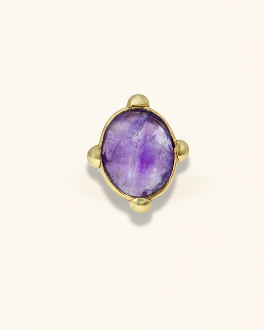 Handmade Oval Checker Amethyst Brass Statement Ring