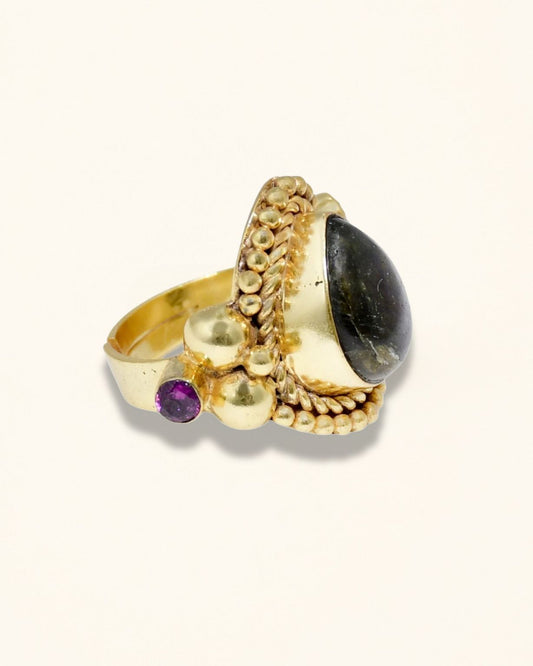 Handmade Pear Labradorite Boho Ring