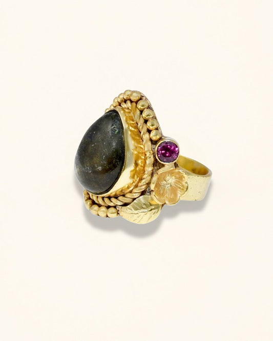Handmade Pear Labradorite Boho Ring
