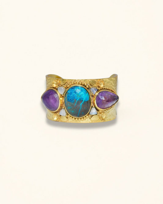 Handmade Pear Checker Cut Amyethyst And Chrysocolla Bracelet