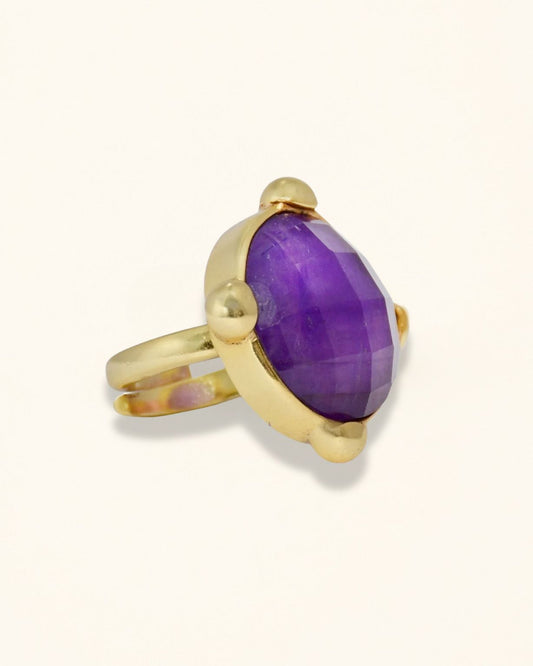 Handmade Round Amethyst Checker Ring
