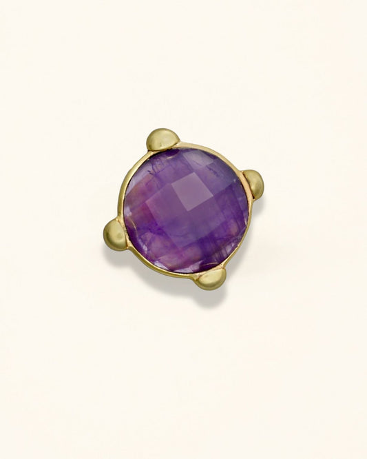 Handmade Round Amethyst Checker Ring