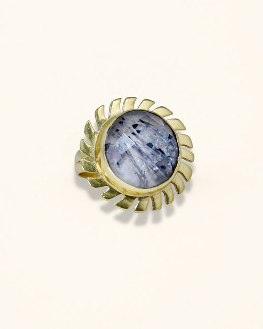 Handmade Round Checker Black Rutile Ring