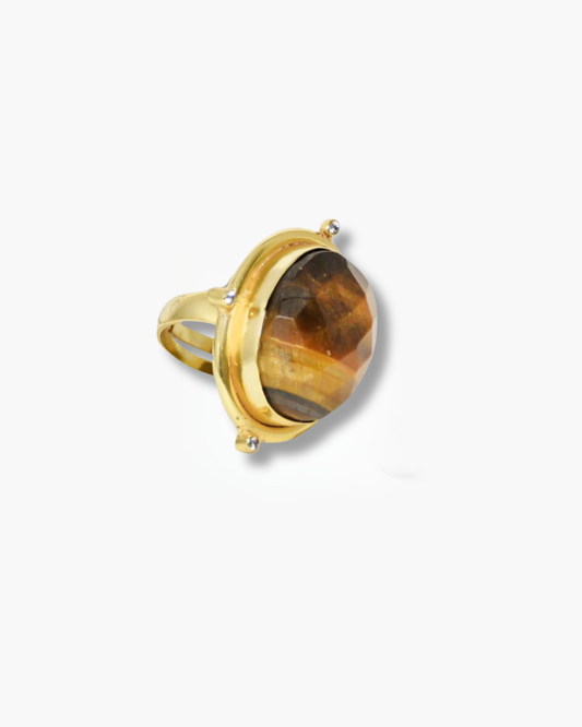 Handmade Checker Tiger Eye Moissanite Ring