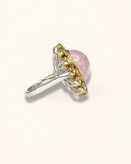 Handmade Dual Tone Morganite Cabochon Polki Ring