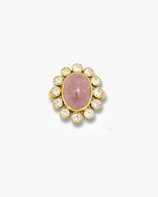 Handmade Dual Tone Morganite Cabochon Polki Ring