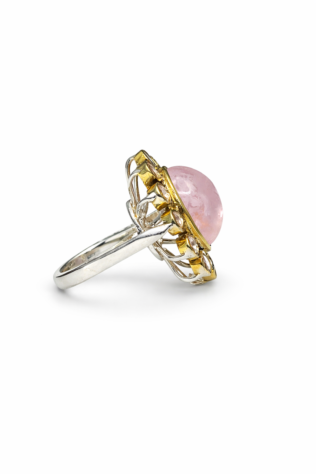Handmade Dual tone Morganite Cabochon Polki Ring1