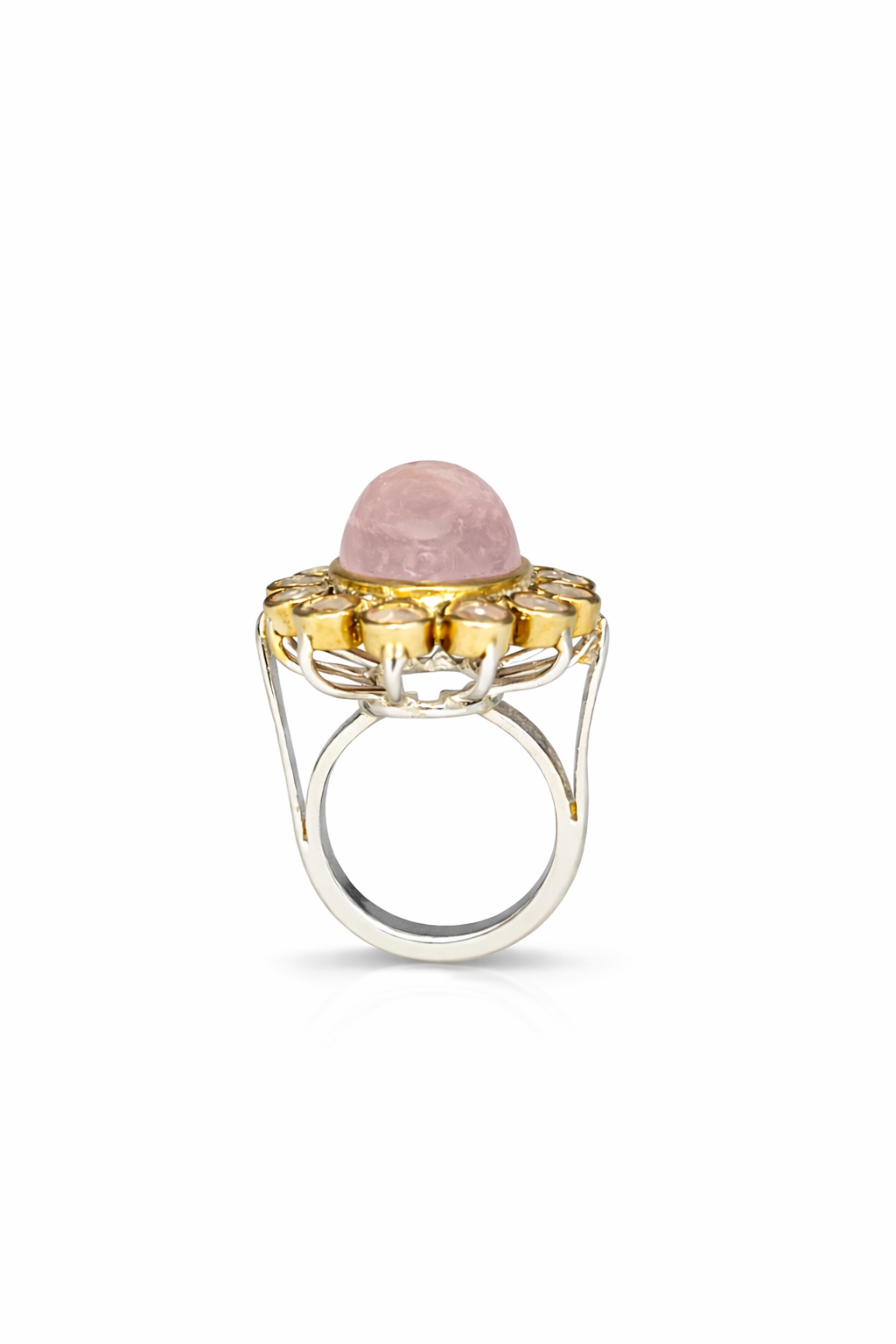 Handmade Dual tone Morganite Cabochon Polki Ring2