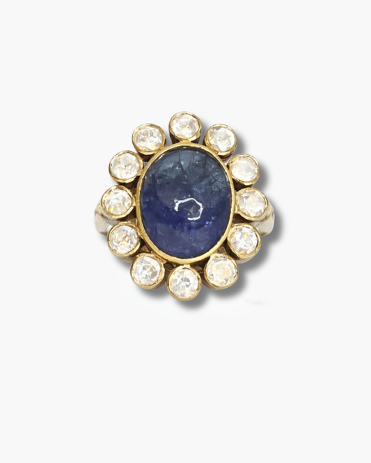Handmade Dual tone Tanzanite  Cabochon Polki Ring